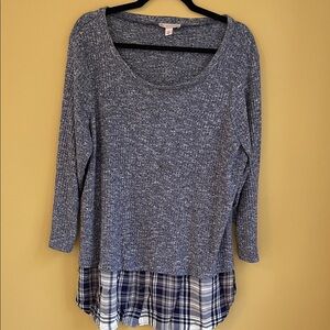Dress Barn Blue/Grey  Plaid Layered Women's Top